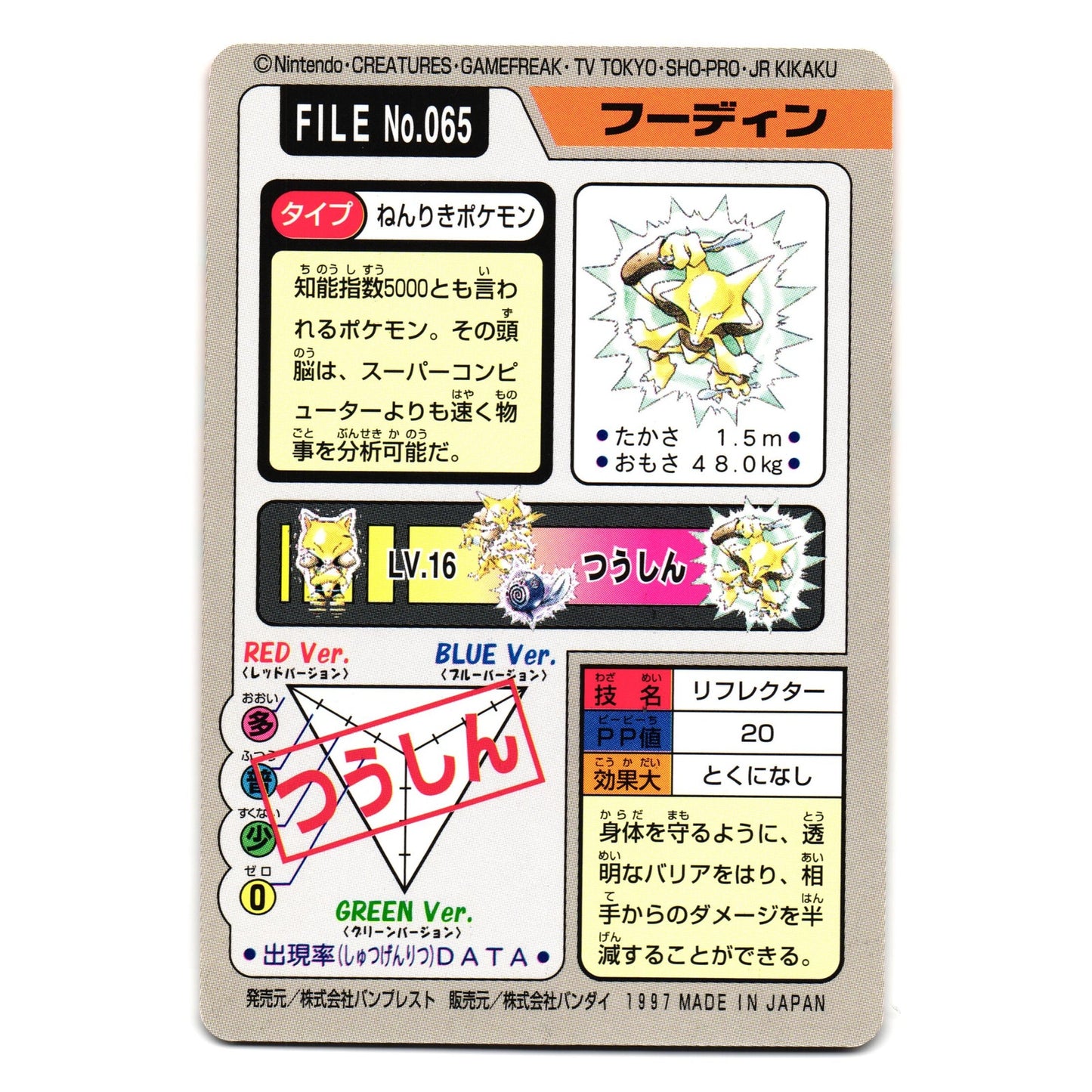 ALAKAZAM NO. 065 BANDAI CARDDASS JAPANESE POKEMON TCG