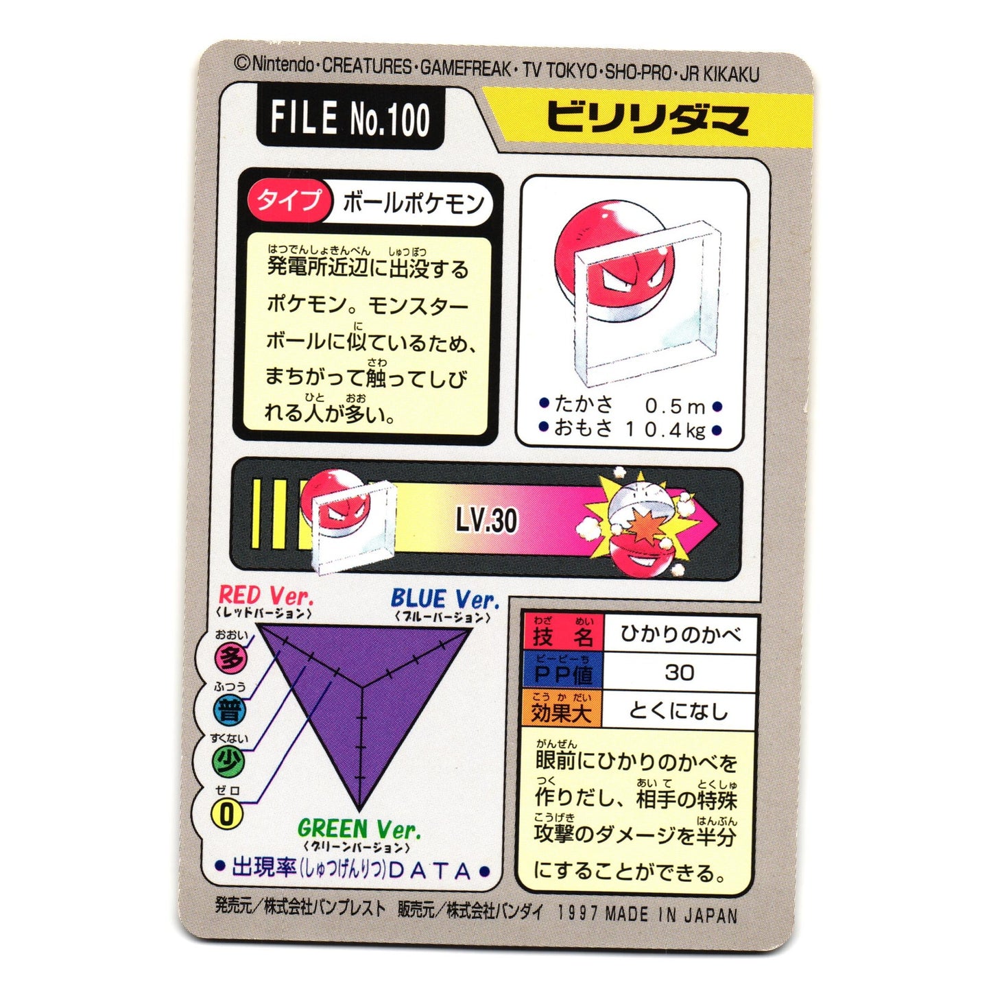 VOLTORB NO. 100 BANDAI CARDDASS JAPANESE POKEMON TCG