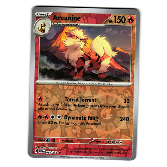 ARCANINE 059/165 REVERSE HOLO SCARLET AND VIOLET 151 POKEMON TCG