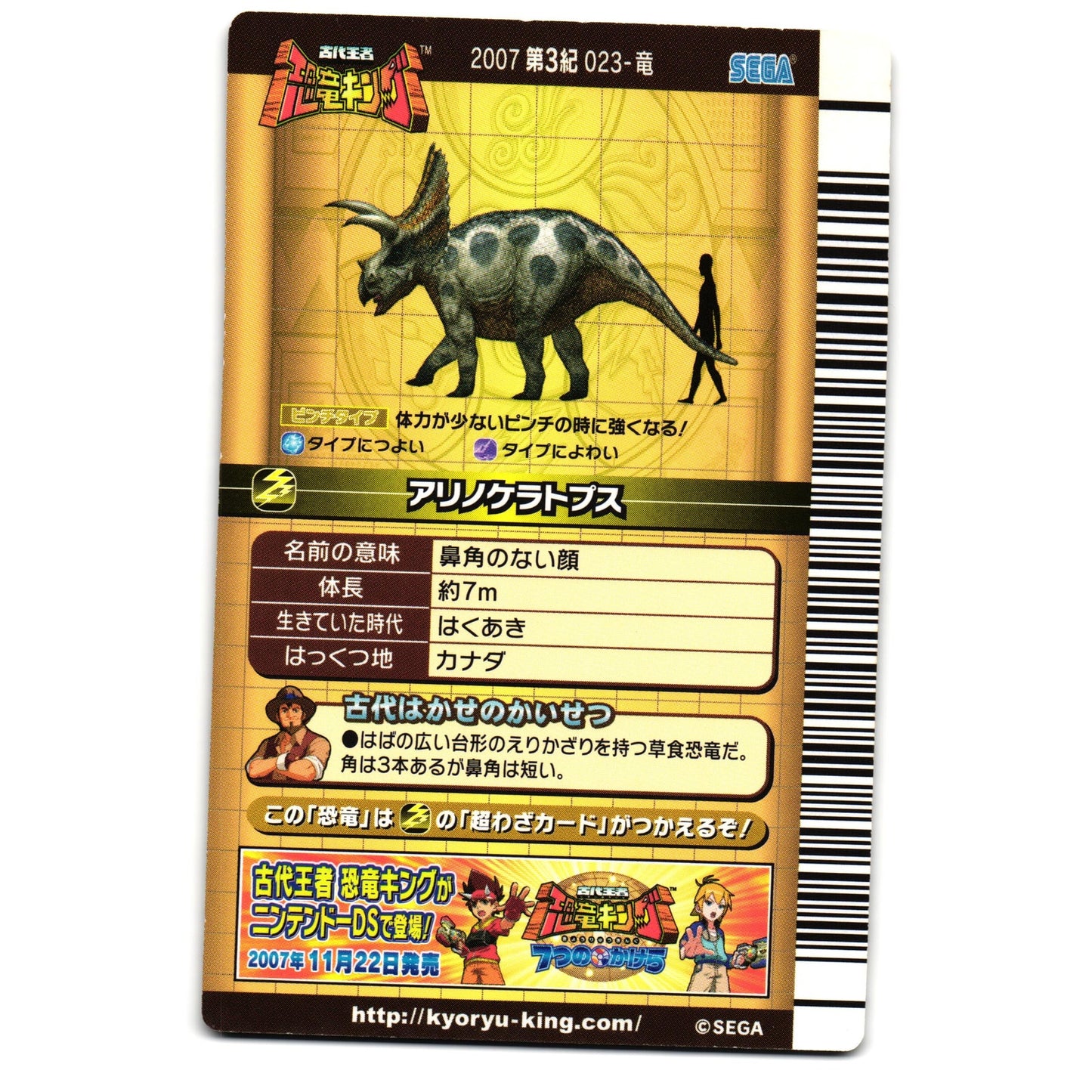 ARRHINOCERATOPS 2007 3RD EDITION JAPANESE DINOSAUR KING ARCADE CARD