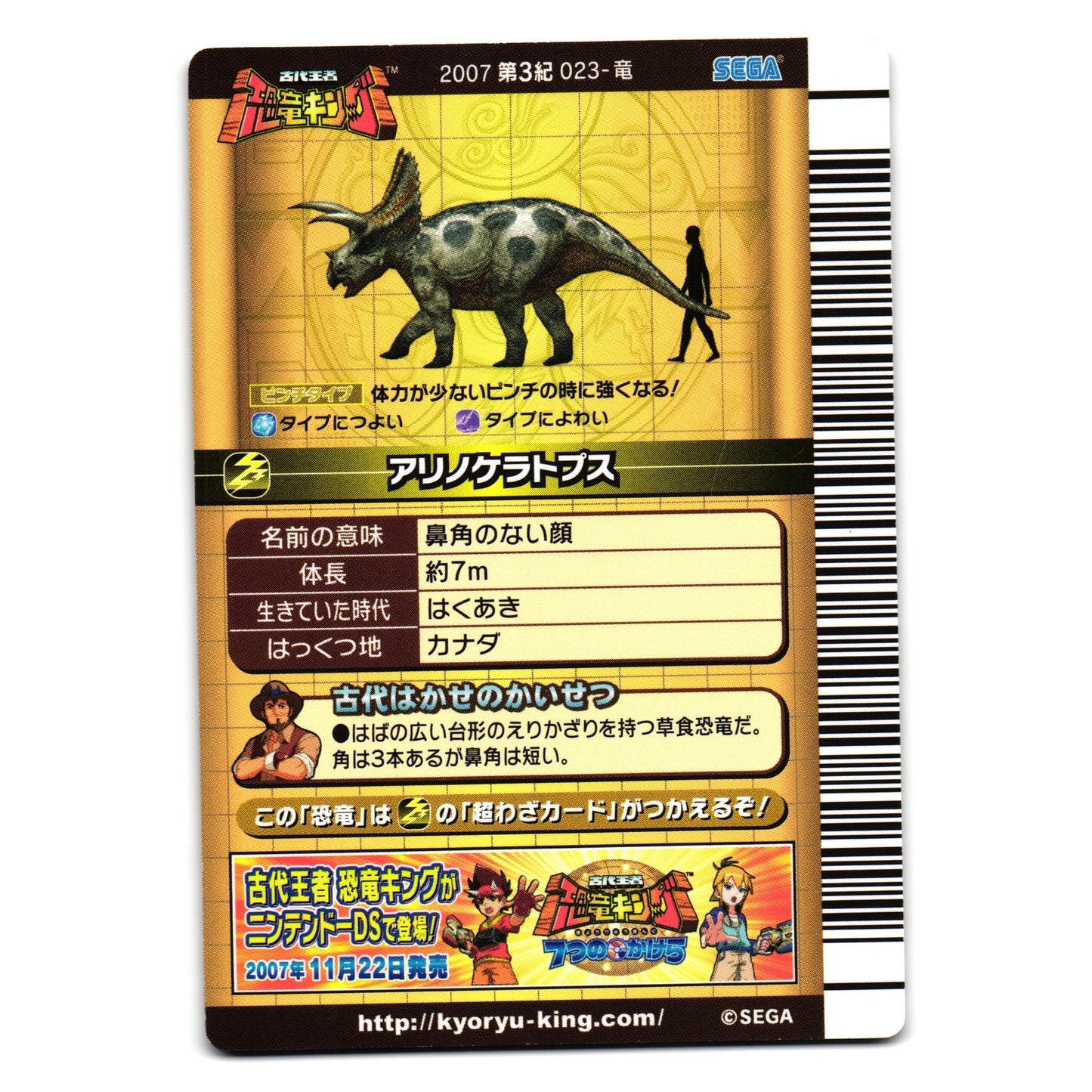 ARRHINOCERATOPS 2007 3RD EDITION JAPANESE DINOSAUR KING ARCADE CARD